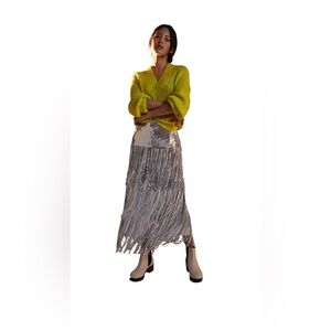 NWT Maeve Tatiana Silver Sequined Fringe Midi Skirt Size 26W Plus